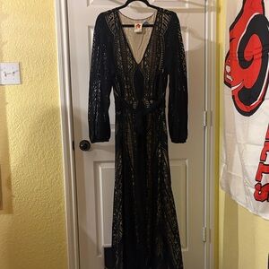 Farm Rio Black Lace Long Sleeve Maxi Dress